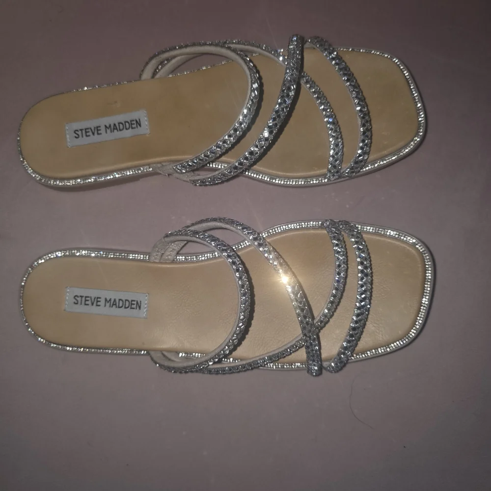 Steve Madden Silver Strappy Rhinestone Slide Sandals